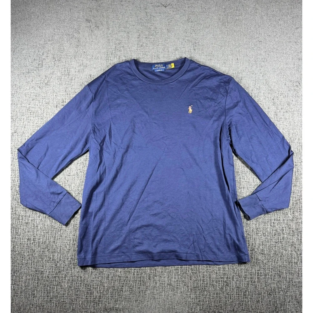 Polo Ralph Lauren Mens Long Sleeve T-Shirt Navy Blue Classic Fit Pony Logo M